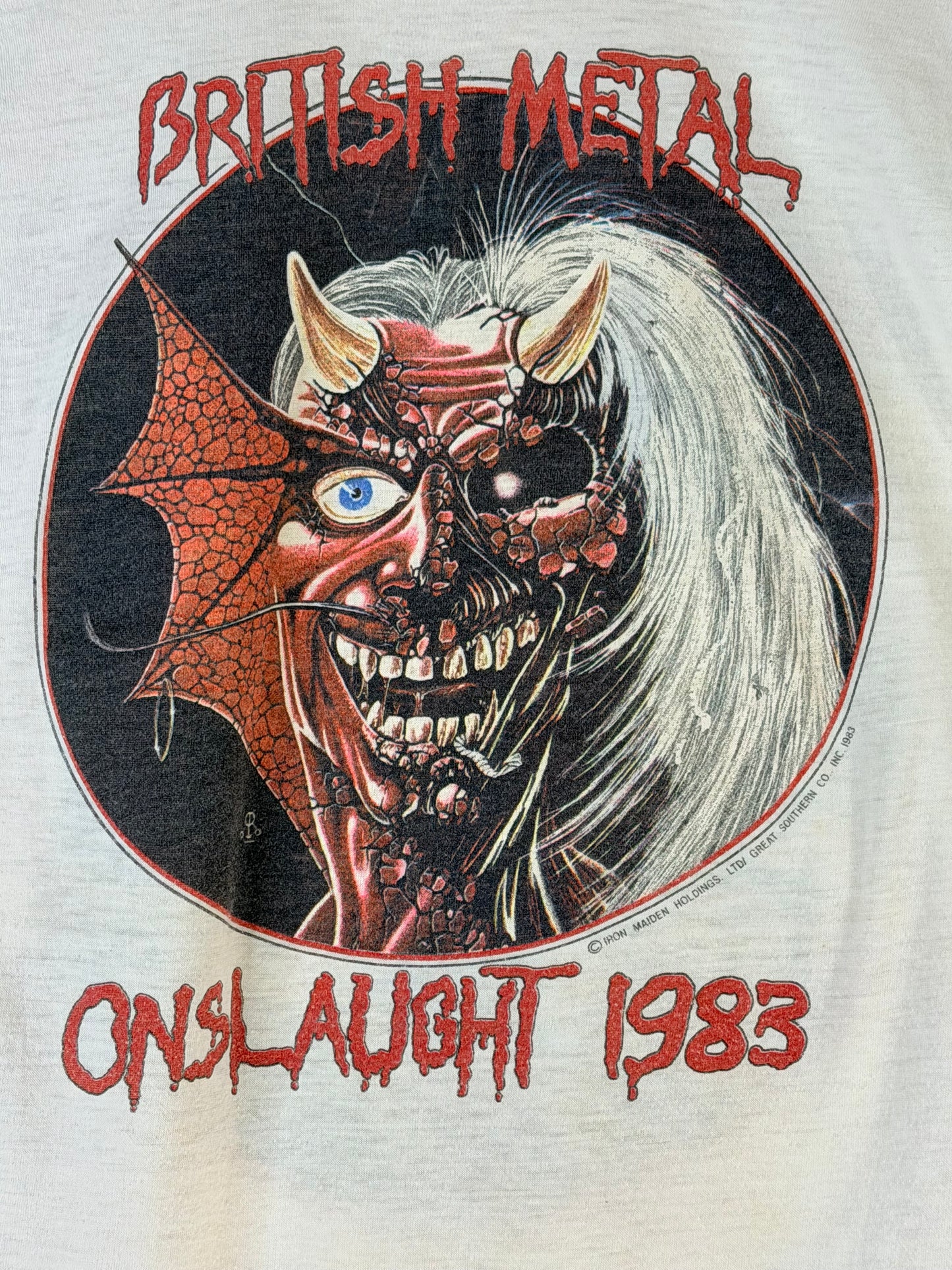 Vintage 1983 Iron Maiden British Metal Onslaught Muscle T-Shirt M