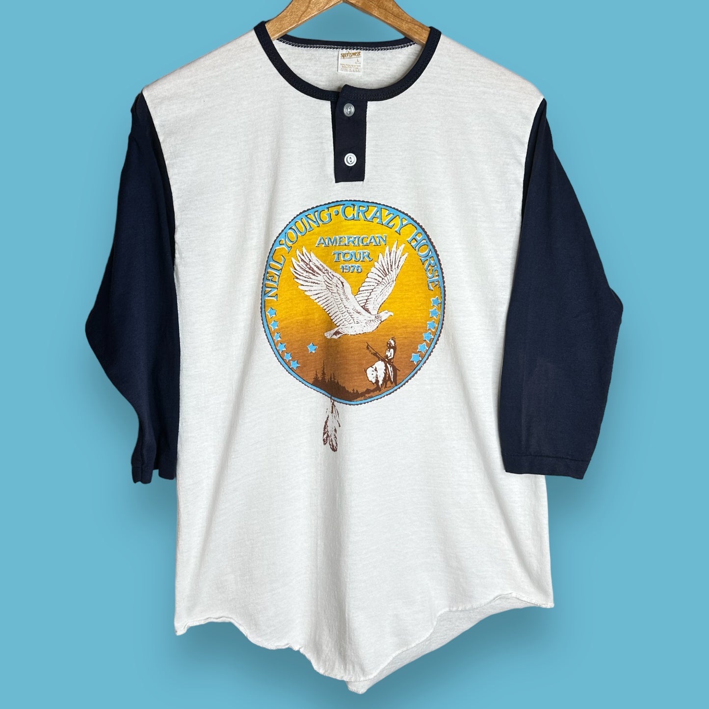 Vintage 1976 NEIL YOUNG * CRAZY HORSE American Tour Raglan T-Shirt M