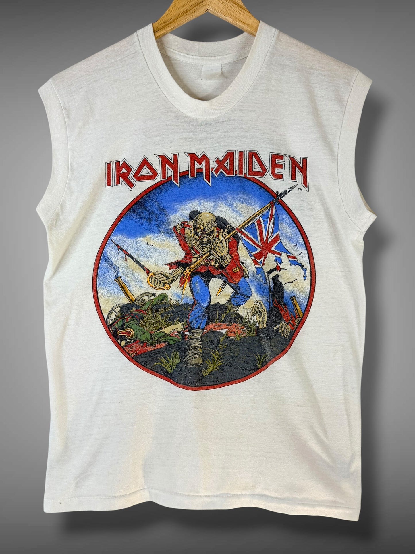 Vintage 1983 Iron Maiden British Metal Onslaught Muscle T-Shirt M