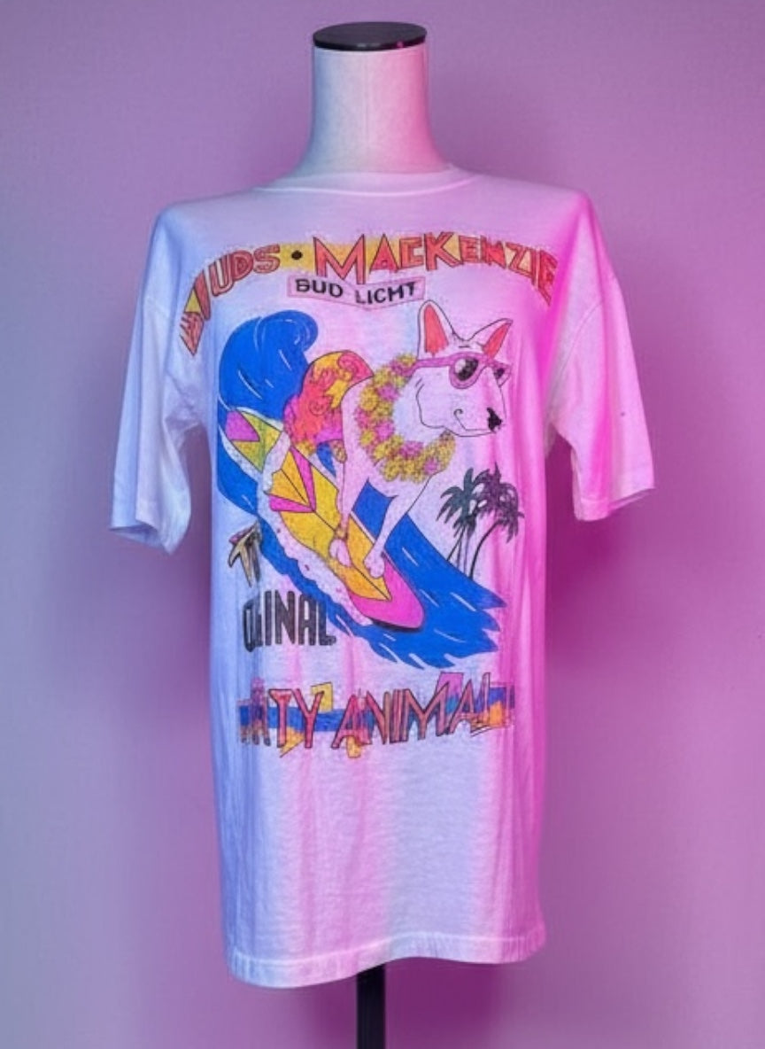 Vintage 1987 Spuds McKenzie / Bud Light Original Party Animal Surf T-Shirt M