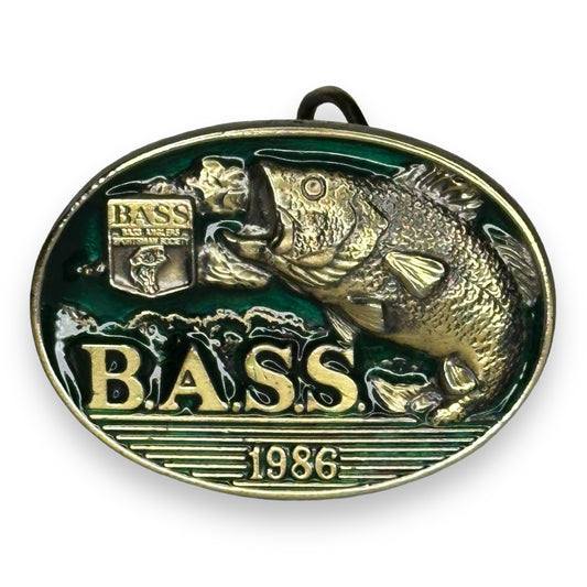 Vintage 1986 B.A.S.S Member Brass and Enamel Belt Buckle