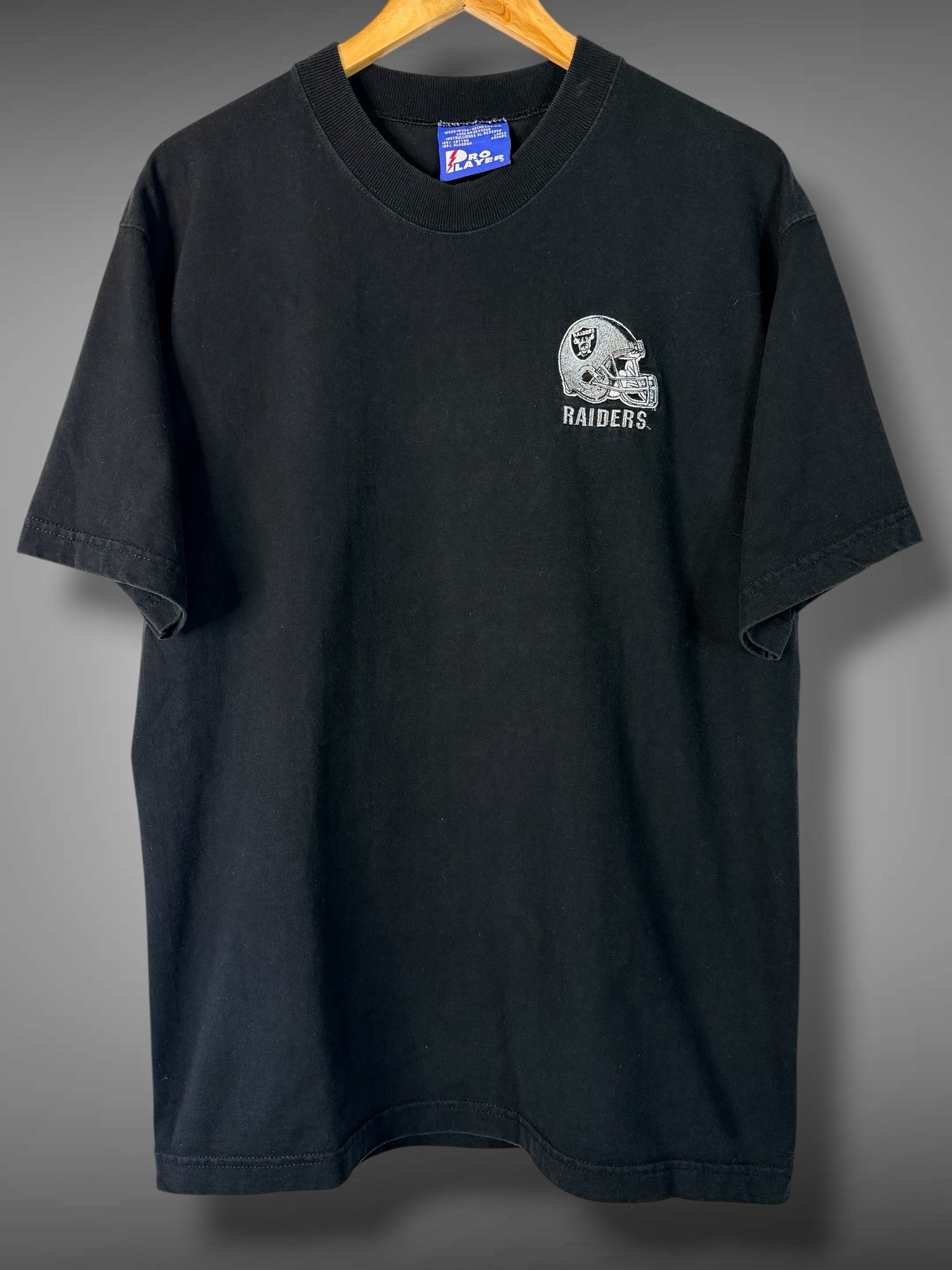 Brass Monkey Vintage black Pro Player Las Vegas Raiders t-shirt with embroidered helmet logo on the chest