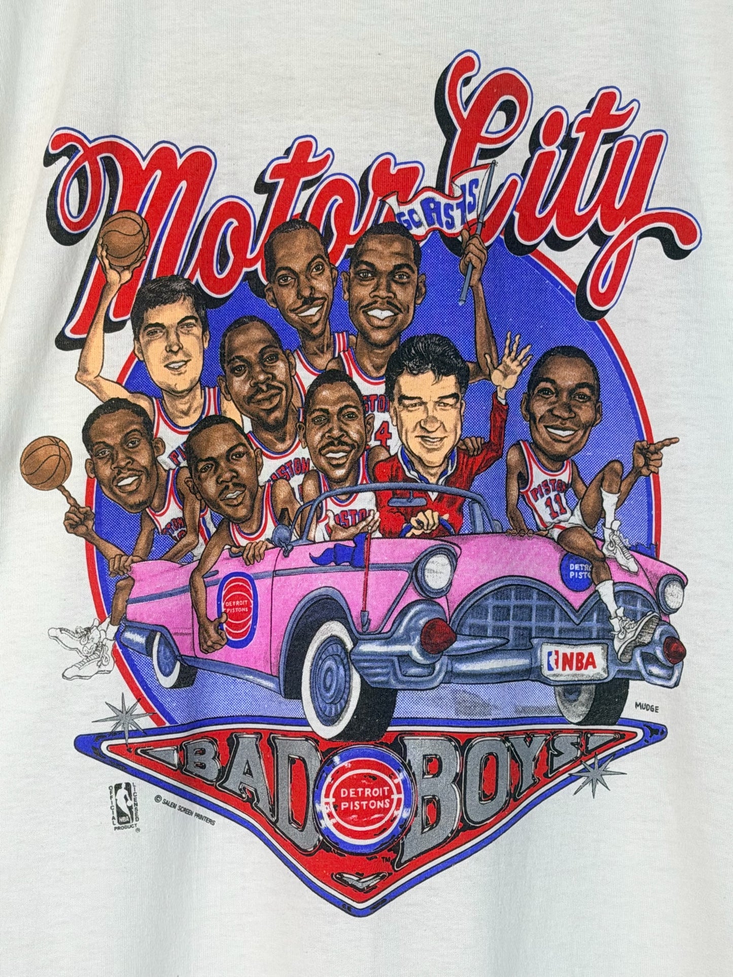 Brass Monkey Vintage Detroit Pistons Bad Boys graphic t-shirt featuring a retro 90s basketball team illustration.