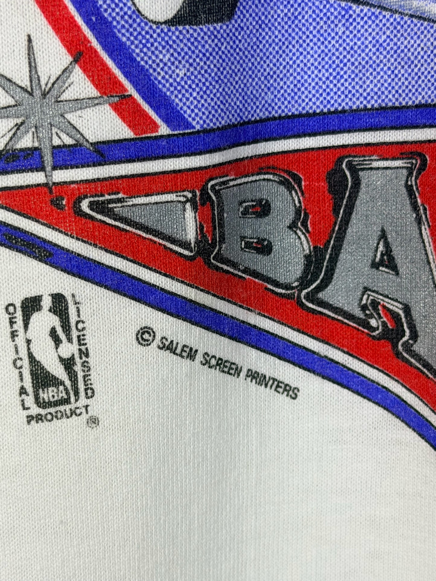 Brass Monkey Vintage Detroit Pistons Bad Boys graphic t-shirt detail featuring official NBA licensed logo
